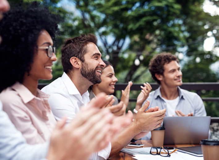 Business retreat meeting outdoors