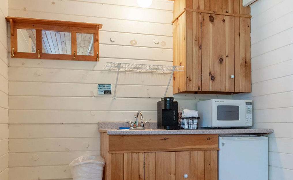 Close up of mini kitchen area